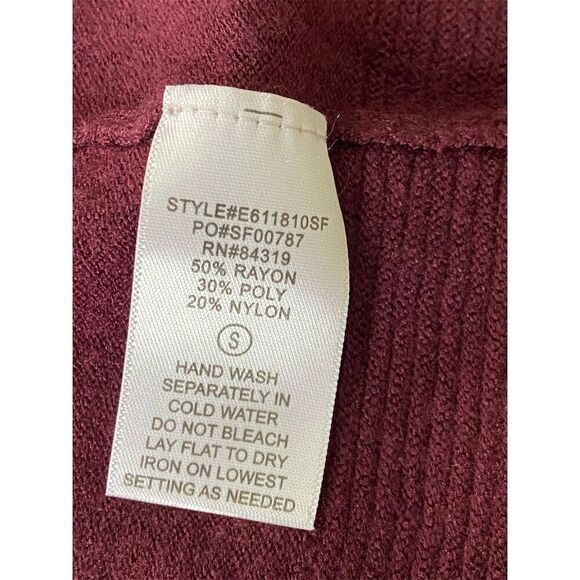 Evolution Open Front Cardigan Sweater Burgundy Available in Size XS and S​ - Picture 3 of 10